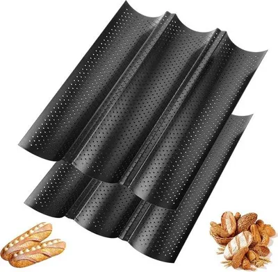 Produktbild von Famanu Baguette Backform Set 2 Stück - Antihaftbeschichtet, für 3 Baguettes, Schwarz