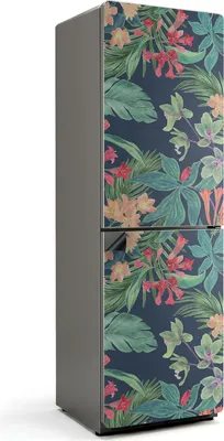 Produktbild von Tropisches Blumenmuster – Magnetische Kühlschrank Abdeckung – Dekorfolie magnetisch Küche – Kühlschrank Magnet Deko – selbstklebende Magnettafel – Magnetfolie für Kühlschranktür – 60x190 cm