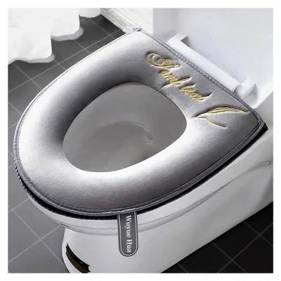 Produktbild von 2 Stück dickere Toilettensitzbezüge für das Badezimmer mit Griff, waschbar, passend für alle ovalen WC-Sitze, grau