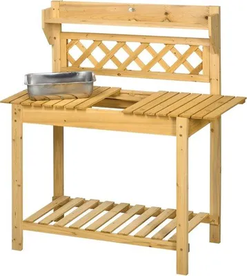 Image de Table de culture Famanu avec lavabo escamotable et 2 étagères - 92 x 45 x 120 cm