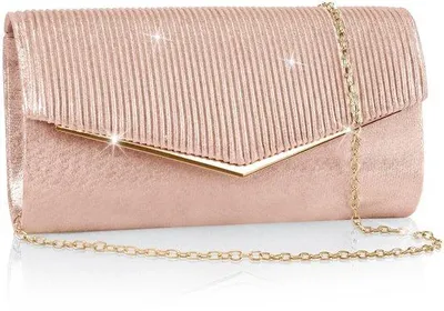 Produktbild von Glitzernde Damen-Clutch, elegante Schmucktasche mit abnehmbarer Kette, metallischen Pailletten, rosigoldfarben, 23 x 5 x 12 cm, Crossbody-Handtasche