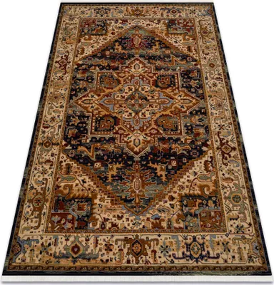 Produktbild von Teppich Wolle KESHAN Franse, Ornament, Rahmen orientalisch 2886/53511 beige / dunkelblau beige 300x380 cm