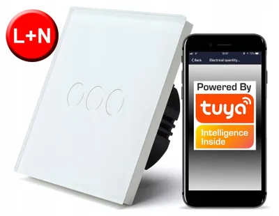 Produktbild von TUYA WiFi-Touch-Schalter, 3-polig, weiß # L+N
