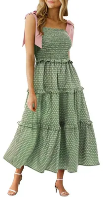 Produktbild von Langes Damenkleid mit Blumenmuster, im Bohème-Stil, lässige Strandkleidung.