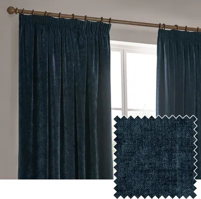 Productafbeelding van Zware Chenille Plooi Gordijn Plooi Paar (Navy