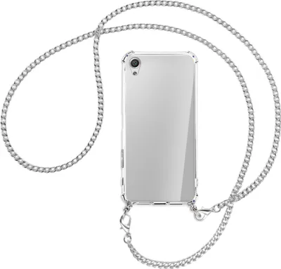Produktbild von Handykette Backcover-Schutzhülle mit Band (Metall silberfarben) für Sony Xperia X Performance - silberfarbene Kette