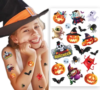 Produktbild von Bunte temporäre Tattoos HALLOWEEN Kleine Monster Monster Kürbis Geist 19tlg.