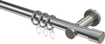 Produktbild von Interdeco Gardinenstange / Vorhangstange Chrom / Edelstahl-Optik, Typ Platon Santo (Kappe), 20 mm Ø 1-läufig, 140 cm