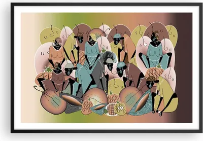 Produktbild von Gerahmtes Poster - Schwarzer Rahmen - Afrikanisch Grafik Frauen - 91,5x61 cm - Wand Bild - Wanddeko - Wandbilder - Kunstposter - Wandposter - Bilderrahmen - Bilder - Kunstdruck - P2BAA91x61-4555