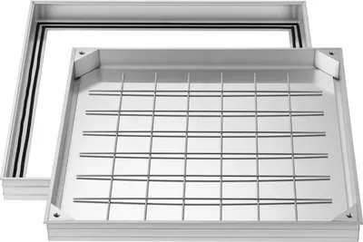 Image de Couvercle de regard VEVOR avec cadre 60 x 60 cm, couvercle de regard invisible Couvercle de fosse septique pavable en alliage d'aluminium pour canal d'évacuation intégré sur les trottoirs, dans les jardins et sur les terrasses