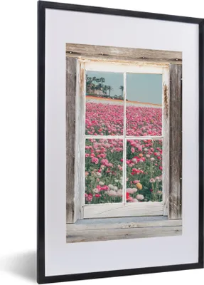Produktbild von MuchoWow® MuchoWow® Gerahmtes Poster Aussicht - Feld - Blumen 40x60 cm - Poster mit zchwarzem Bilderrahmen - Poster in Rahmen