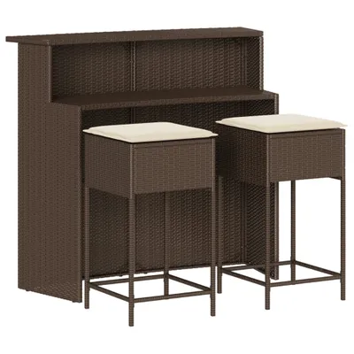 Produktbild von vidaXL 3-tlg. Gartenbar-Set mit Kissen Braun Poly Rattan