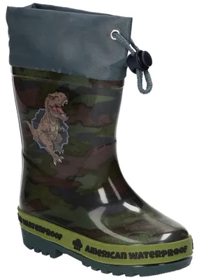 Produktbild von American Club KAL35, Kinder-Gummistiefel wasserdicht T-Rex Camouflage Grün Khaki 32