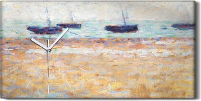 Produktbild von Leinwand Uhr Küche Wohnzimmer Bild 60x30 Malerei Abstrakte Küste Schiffe Strand - weiße Hände