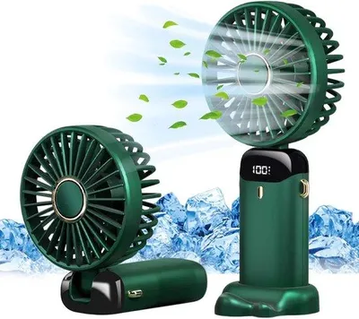 Image de Ventilateur de poche rechargeable par batterie - Portable, rechargeable, 5 vitesses - USB, pliable, écran LED