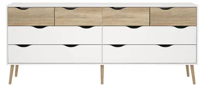 Immagine prodotto di Calicosy - Comò doppio 8 cassetti bianco e rovere decorativo L195,7 cm - BILLUND