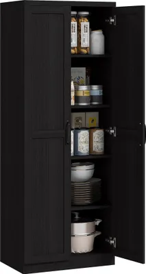 Image de HOMCOM Buffet cuisine, meuble cuisine rangement, meuble de rangement, vaisselier moderne avec double porte et 2 étagères réglables, pour salle à manger, salon, 60 x 40 x 160 cm, noir