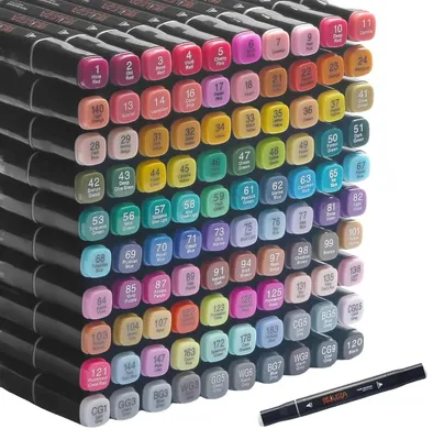 Productafbeelding van Alcoholmarker set, 100 kleuren, dubbele punt, verkrijgbaar in diverse kleuren