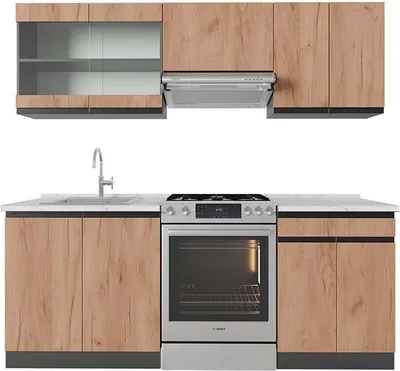 Image de Cuisine Vicco R-Line Chêne doré/anthracite 200cm  J-Shape, PT Marbre, Model 43184