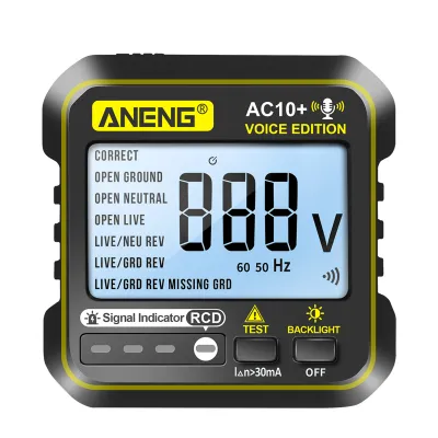 Obrázok produktu pre ANENG Multifunkčný tester zásuviek na prenos hlasu, ochrana proti úniku, zásuvka, detekcia polarity, merač fázy zásuvky, RCD 220 V, pre zástrčky US/EU, multimeter, digitálny tester, domáce náradie