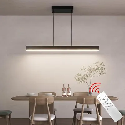 Obrázok produktu pre LED závesné svietidlo, 24W, závesné svietidlo s diaľkovým ovládaním, nastaviteľná farba svetla (3000K - 6000K), moderné závesné svietidlo vhodné do obývačky alebo spálne, dĺžka 80 cm, čierna farba