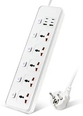 Obrázek produktu pro USB nabíjecí box s vlastním vypínačem, rozšiřující svorkou a zásuvkou s USB porty, bílý