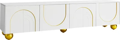 Produktbild von Merax Lowboard mit 4 Türen und Einlegeböden, TV-Schrank mit goldenen Nachbildung, TV-Ständer Fernsehtisch für Schlafzimmer und Wohnzimmer, B:170cm, Weiß