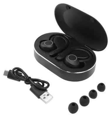 Produktbild von Bluetooth-Kopfhörer, wasserdicht, Stereo-Geräuschunterdrückung, kabellose Ohrhörer mit Mikrofon-Ohrbügel für Autofahren, Sport, Reisen, Schwarz