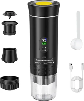Produktbild von Espressomaschine für Auto und Zuhause - Tragbare Kaffeemaschine - Kabellos 3-in-1 Kapsel & Kaffeepulver - Reise & Camping - Schwarz