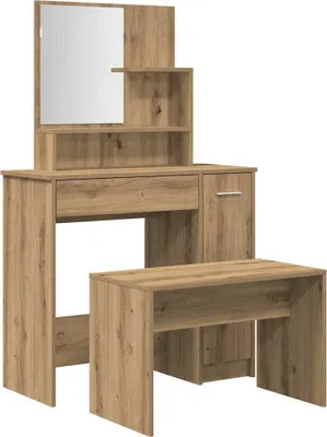 Immagine prodotto di vidaXL Set di tavolini da toilette in materiale artigianale a base di legno di quercia