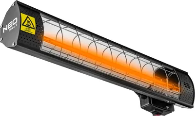 Immagine prodotto di Riscaldatore radiante NEO TOOLS potenza 2000W, IP65, elemento riscaldante lampada alogena dorata, superficie riscaldante 18 metri quadrati, tempo di funzionamento 6000 h, per montaggio a parete, a soffitto o su treppiede, per uso interno ed esterno