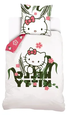 Produktbild von HELLO KITTY - Bettbezugset 140x200 cm mit Kissenbezug 63x63 cm - 100% Baumwolle - Weiß
