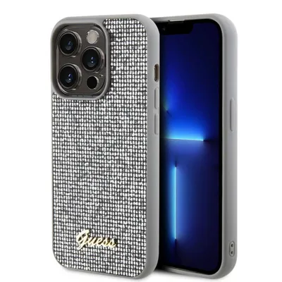Produktbild von Guess Case Square Mirror Script Logo iPhone 15 Pro Silber