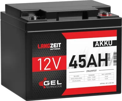 Produktbild von LANGZEIT Akku 12V 45Ah Gel Blei-Akku Profi Blei-Batterie Solar Boot Elektromobil Rollstuhl ersetzt 40Ah 35Ah