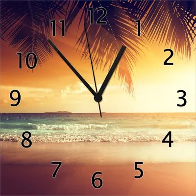 Produktbild von Wallario Design Wanduhr Sonnenuntergang am Strand in der Karibik aus Echtglas, Größe 30 x 30 cm