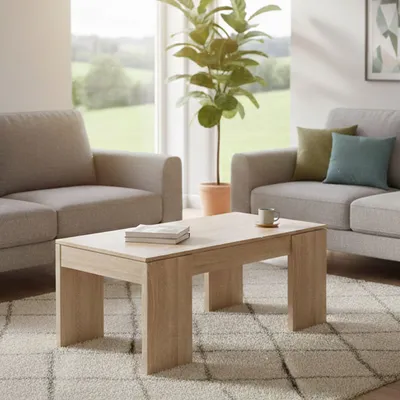 Image de Almo - Table Basse, 100x43x50h cm Chêne Marron, Plateau Relevable avec Rangement