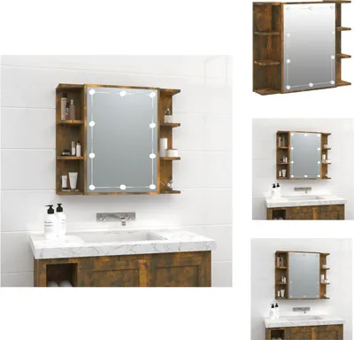 Produktbild von vidaXL Spiegelschrank mit LED Räuchereiche 70x16,5x60 cm -  Badezimmerwaschtische