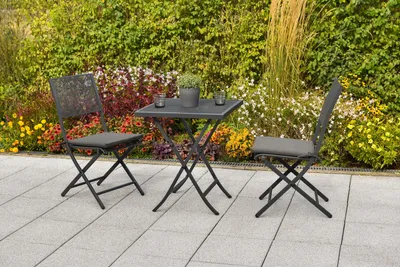 Obrázek produktu pro Sada zahradního nábytku Merxx Samos, 5 ks, 2 skládací židle včetně polštářů, stůl 60 x 60 cm – ocelové pletivo