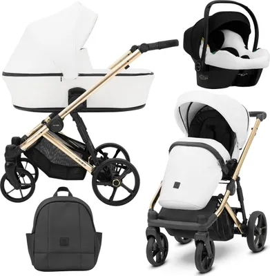 Image de Kunert ARIZO PREMIUM 3in1 Poussette éco-cuir en blanc avec châssis doré - Design écologique et confort