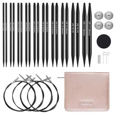 Produktbild von Rundstricknadelset 3–8 mm | 10 Paar austauschbare Metallnadeln (11,5 cm) mit 4 Seilen | Inklusive stabilem Etui