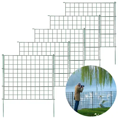 Produktbild von Gitterzaun Grün, 5-teiliges Metall-Steckzaun-Set, Gartenzaun, Hundezaun, Erweiterbar für Garten, Teich & Tiere, Pablo