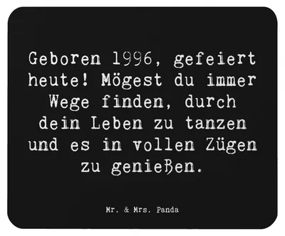 Produktbild von Mr. & Mrs. Panda Mauspad Spruch 1996 Geburtstag - Schwarz - Geschenk, Lebensgenuss, Alter, Mouse Pad, mausteppich, Leben genießen, Happy Birthday, pc, Mousepad