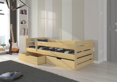 Obrázek produktu pro Jednolůžková postel se šuplíky a matrací 90x200 DABNIA - borovice