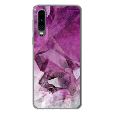 Produktbild von MuchoWow® Handyhülle Schutzhülle Hülle für Huawei P30 Naturstein - Lila - Luxus Silikon Softcase Handy Hülle - Kartenbesitzer