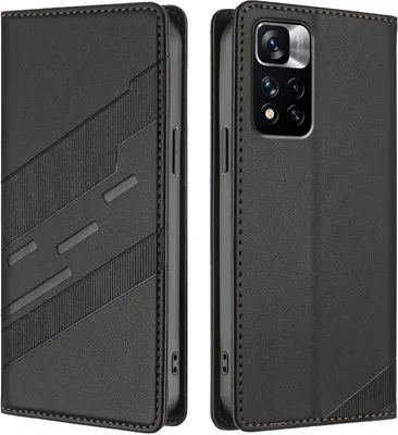 Produktbild von Hülle für Xiaomi Redmi Note 11 Pro+ 5G, Kunstleder Brieftaschen Handyhülle mit Kartenfach und Standfunktion Schwarz