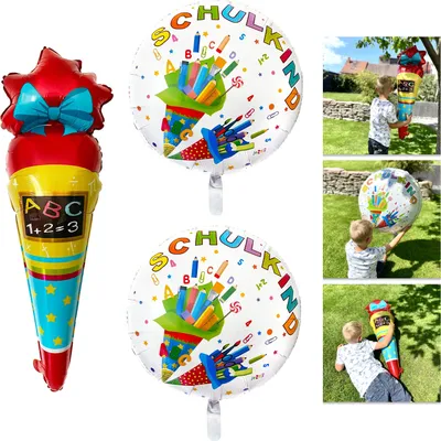 Produktbild von Oblique Unique Schuleinführung Schulanfang Einschulung Deko Set - Folien Ballon Zuckertüte + 2x Schulkind Luftballons