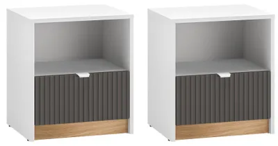 Productafbeelding van Set van 2 nachtkastjes Torino, nachtkastje 43x34x48 cm, wit, eikenhout Castello grafiet, met lade