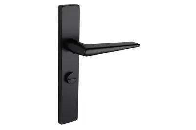 Image de Poignée de porte Lavuzo Modena noire avec plaque rectangulaire WC63/8 Serrure de salle de bain - Par kit