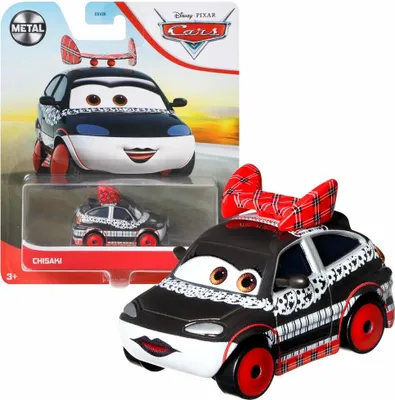 Produktbild von Mattel GBV51 Disney Pixar Cars Chisaki Tokio Schwarz Weiß Rot Spielzeugauto Modell Fahrzeug Actionauto 5 cm Maßstab 1:55