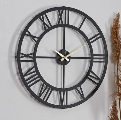Zdjęcie produktu dla Opviq, Roma New - Black, Dekoracyjny metalowy zegar ścienny, 100% METAL, czarny, 41 x 41 cm